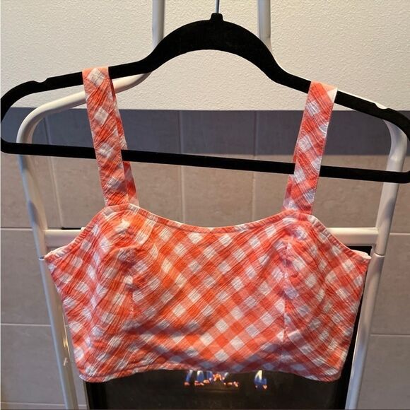 Aerie women’s orange white gingham crop top tank top SIZE SMALL - Picture 1 of 2